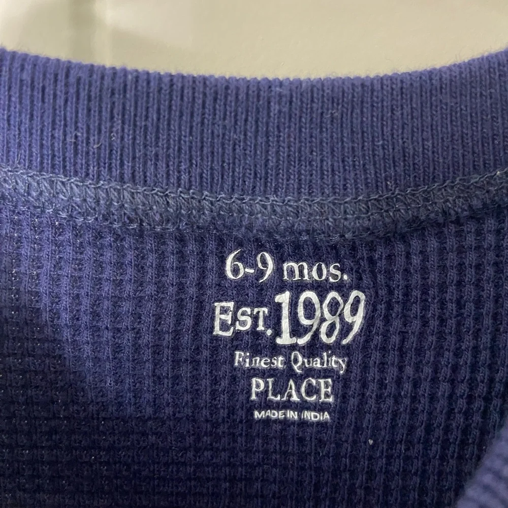NEW Children’s Place baby boy’s dark blue textured waffle print decal long shirt